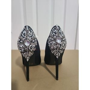 Charlotte Russe Black Pump Heels Crystal Rhinestone Embellished White 10 Bridal